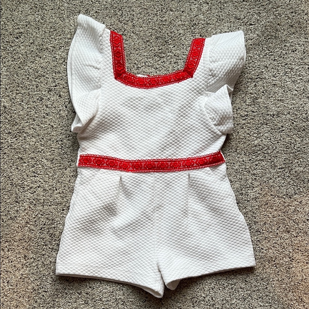 Janie and Jack White Romper with Red Trim